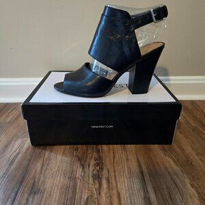Nine West Peep Toe Heels Sandal Leather Slingback Black 10M